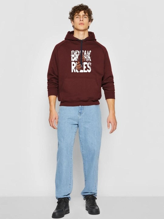 Men Maroon Printed Hooded Sweatshirt – Trendy Winter Hoodie Online in Pakistan