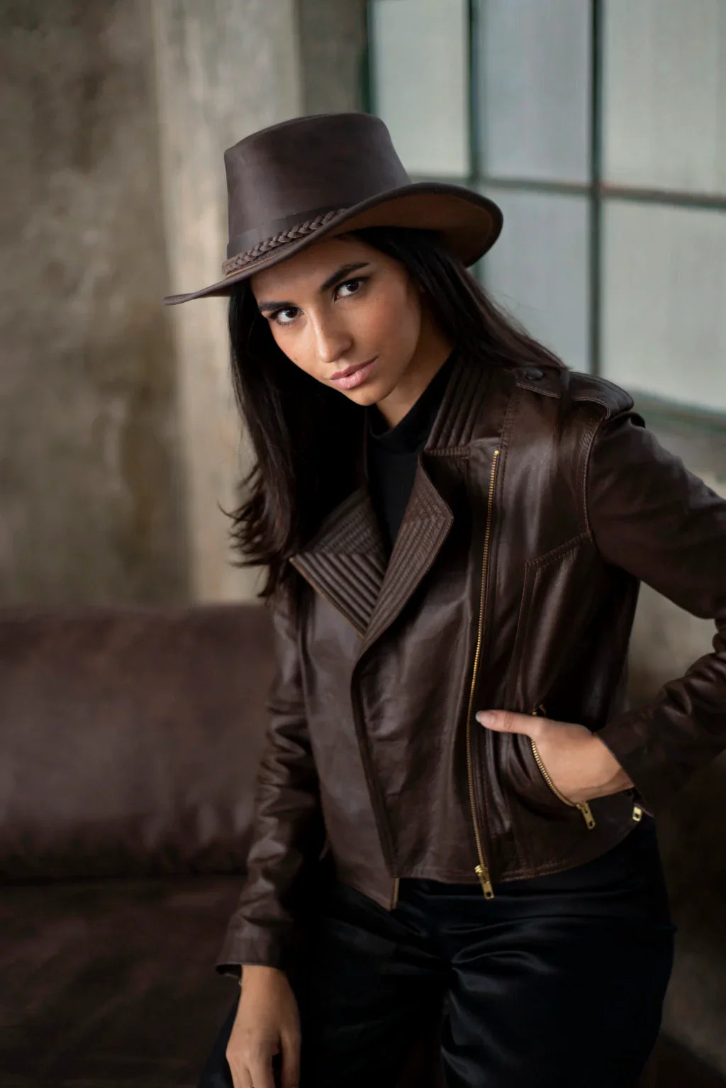 Brown Geneva Biker Leather Jacket