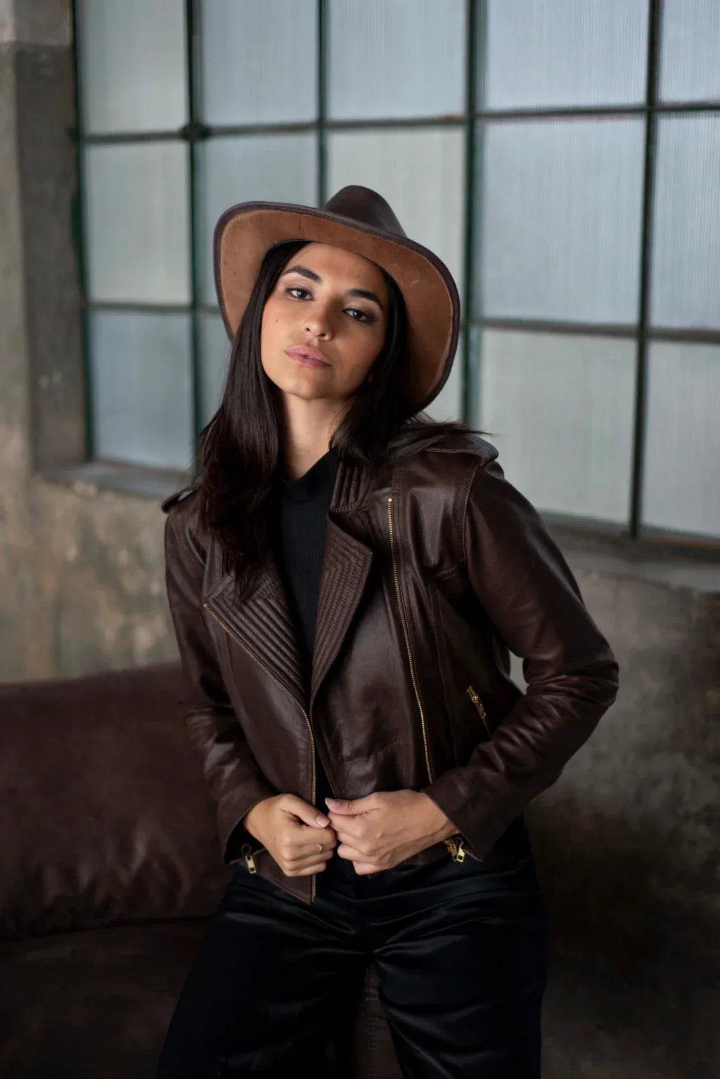 Brown Geneva Biker Leather Jacket