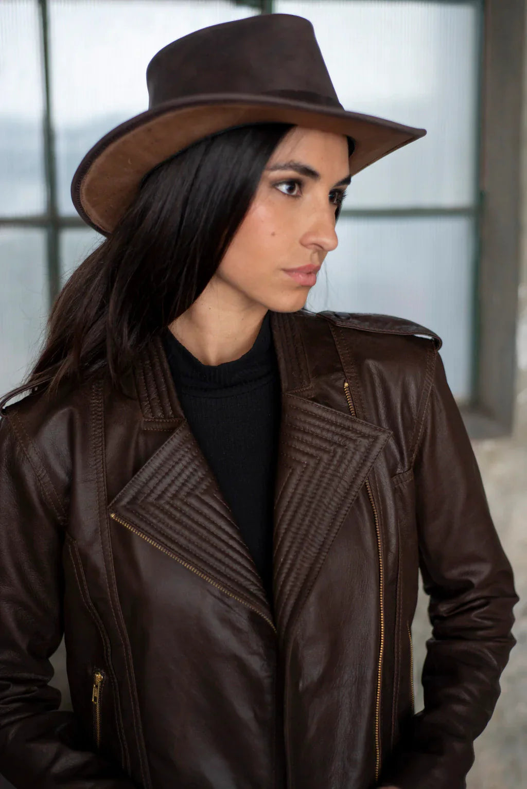 Brown Geneva Biker Leather Jacket