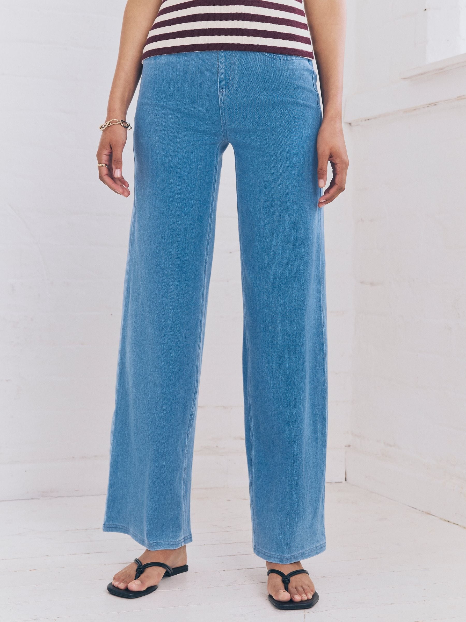 Women Bleach Jersey Denim Wide Leg Trousers – Trendy & Comfortable Jeans for Women in Pakistan