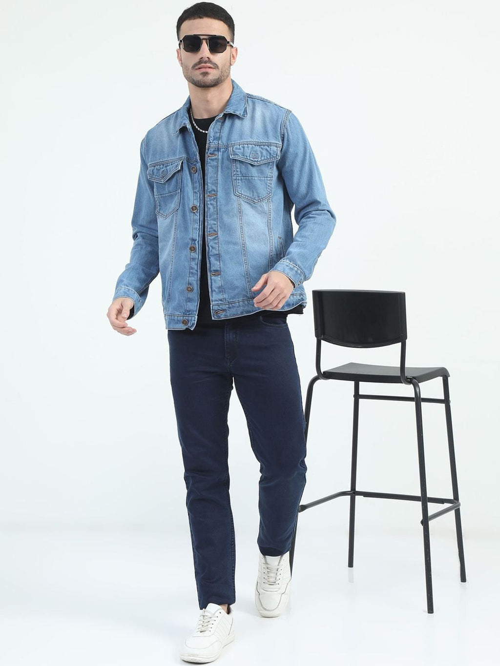 Men Spread Collar Faux Fur Trim Denim Jacket – Winter Essential for Pakistani Men | HB INDUSTRIES