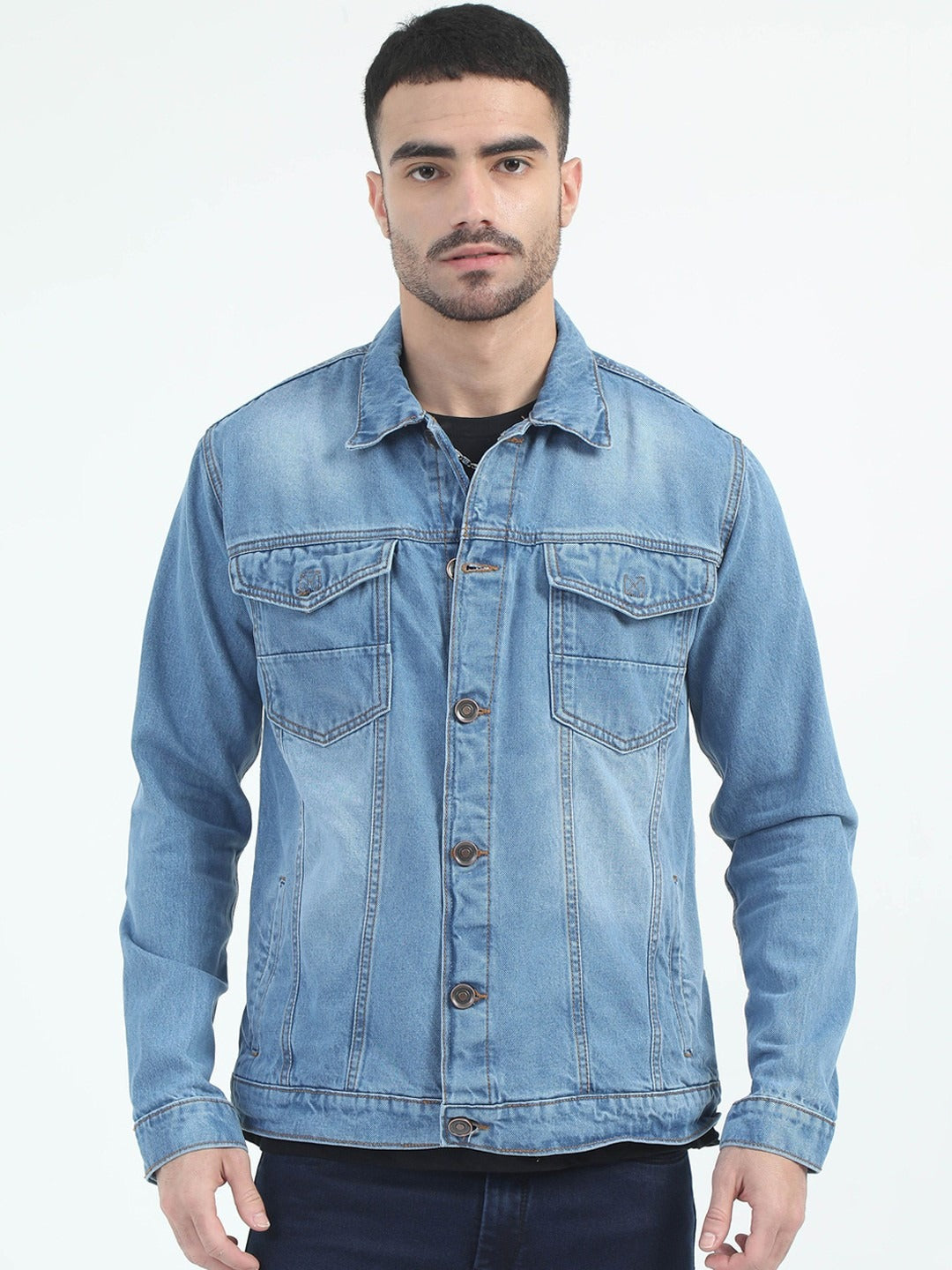 Men Spread Collar Faux Fur Trim Denim Jacket – Winter Essential for Pakistani Men | HB INDUSTRIES
