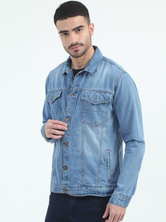 Men Spread Collar Faux Fur Trim Denim Jacket – Winter Essential for Pakistani Men | HB INDUSTRIES