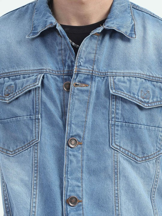 Men Spread Collar Faux Fur Trim Denim Jacket – Winter Essential for Pakistani Men | HB INDUSTRIES