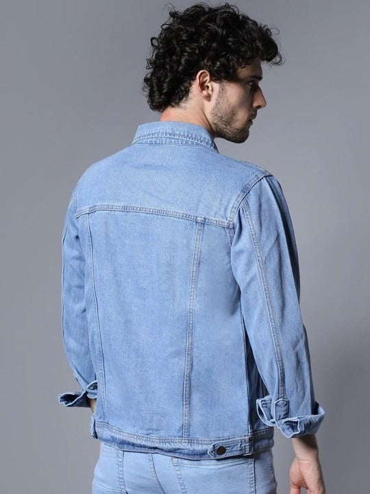 Men Washed Outdoor Denim Jacket with Embroidered Details – Rugged Pakistani Streetwear by HB INDUSTRIES
