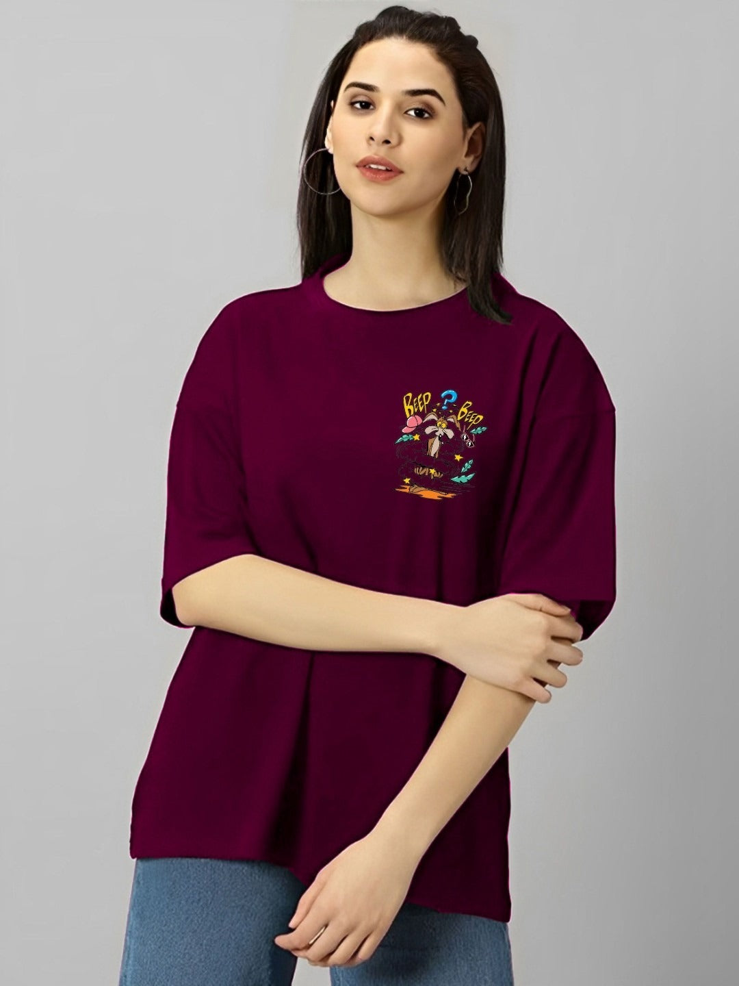 Women Purple Printed T-Shirt – Trendy Cotton Casual Wear Pakistan