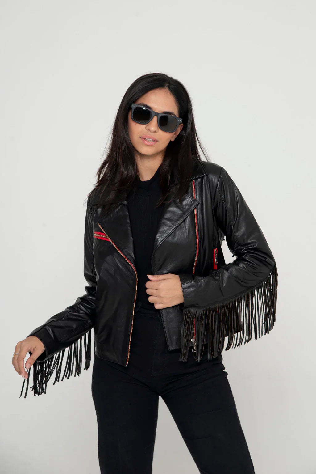 Black Bohemian Biker Leather Jacket