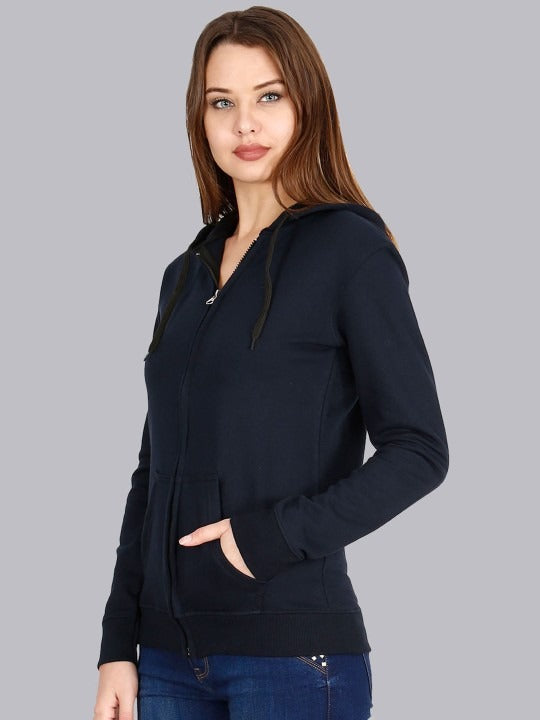 Women Navy Blue Cotton Zipper Hoodie — Full-Zip Cotton Sweatshirt with Kangaroo Pocket | HB INDUSTRIES Pakistan
