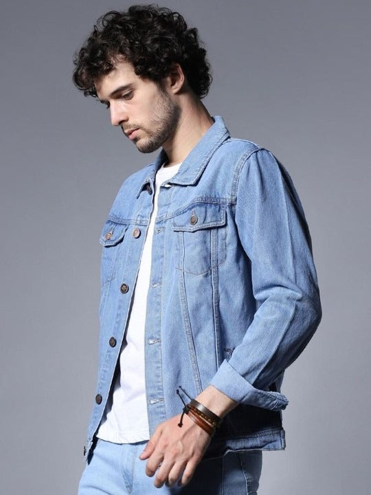 Men Washed Outdoor Denim Jacket with Embroidered Details – Rugged Pakistani Streetwear by HB INDUSTRIES