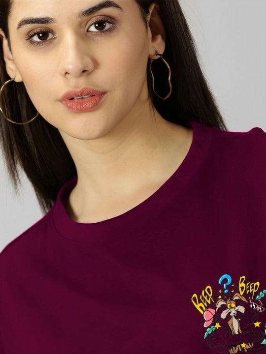 Women Purple Printed T-Shirt – Trendy Cotton Casual Wear Pakistan