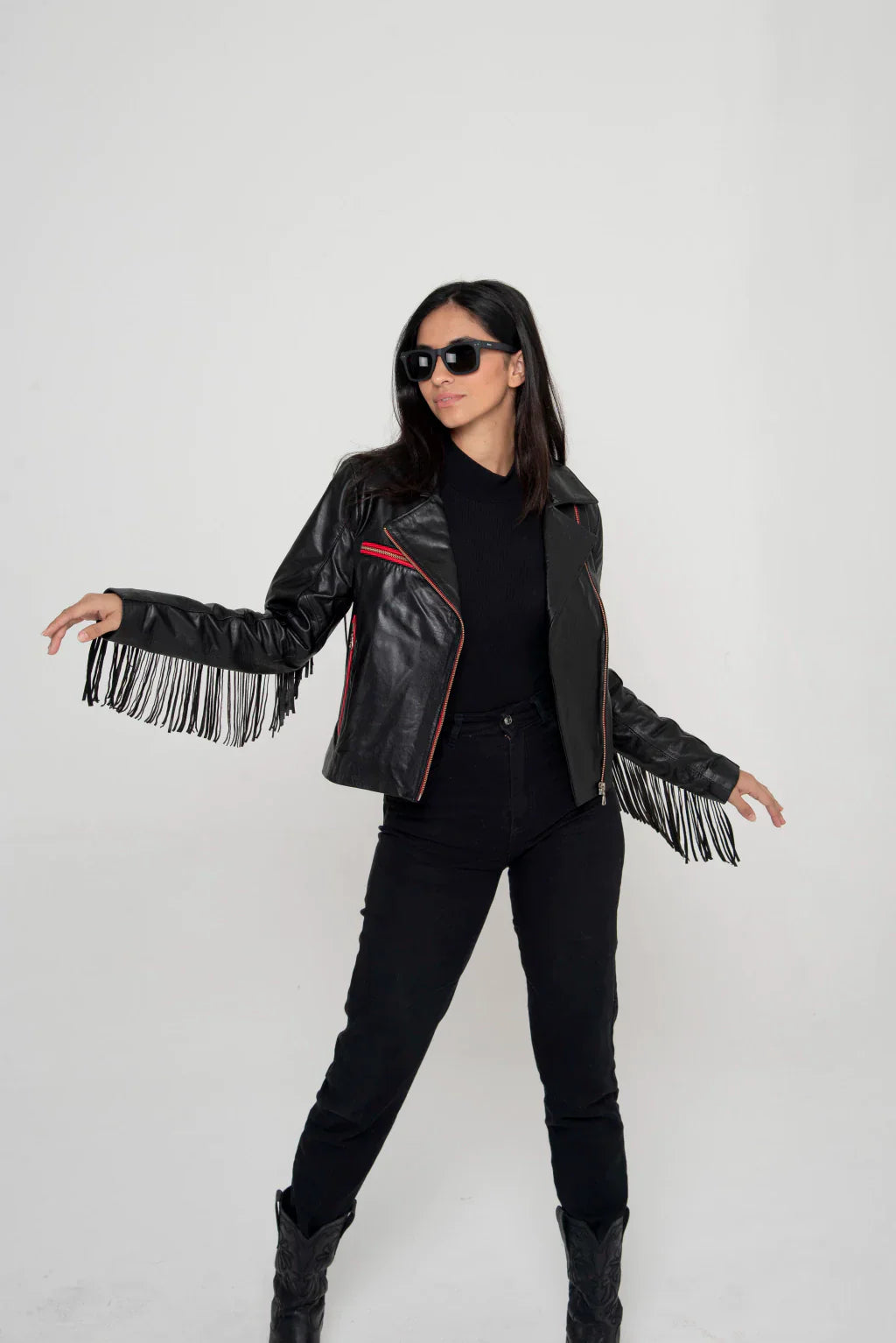 Black Bohemian Biker Leather Jacket