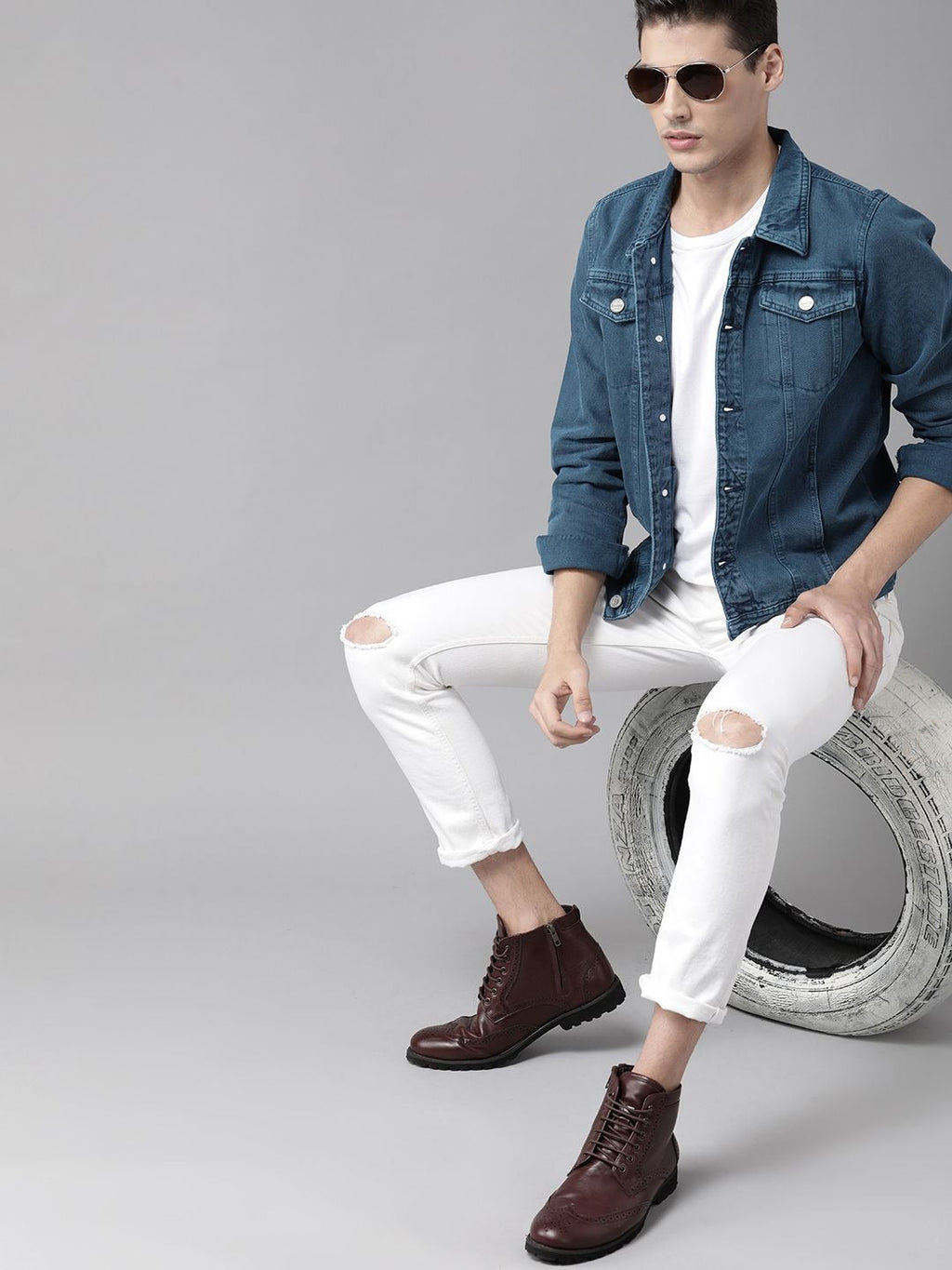 Men Navy Blue Solid Denim Jacket – Versatile Cotton Outerwear for Pakistani Weather | HB INDUSTRIES