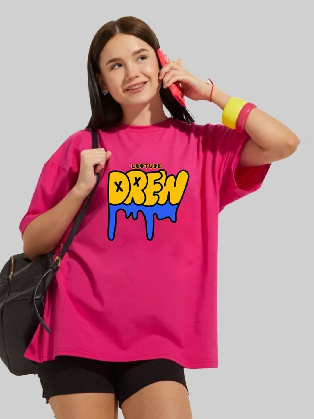 Women Typography Printed Round Neck Cotton Oversized T-Shirt – Trendy Casual Wear Pakistan