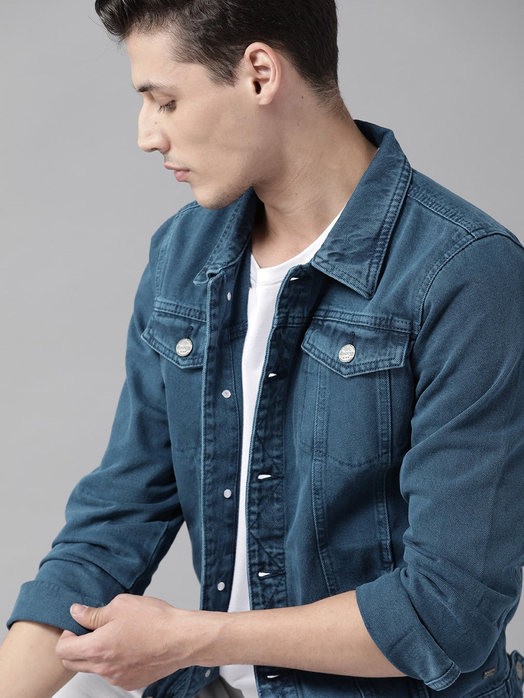 Men Navy Blue Solid Denim Jacket – Versatile Cotton Outerwear for Pakistani Weather | HB INDUSTRIES