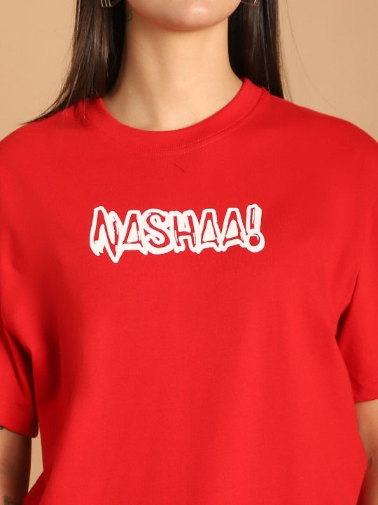 Women Typographic Printed Round Neck Cotton Oversized T-Shirt – Trendy Casual Wear Pakistan