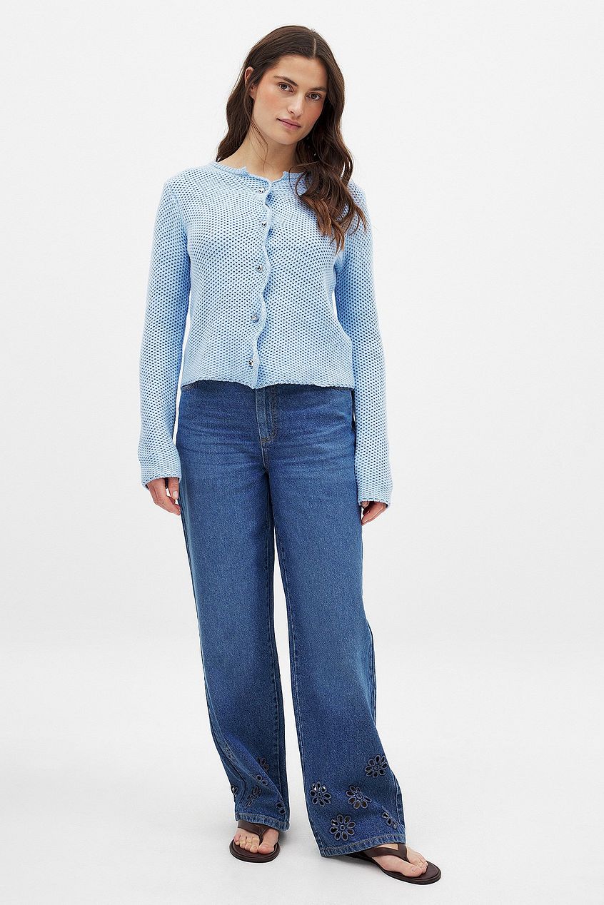 Women Flower Cut Out Mid Waist Jeans – Floral Cutout Denim, Mid-Rise Street Style | DOCACCA