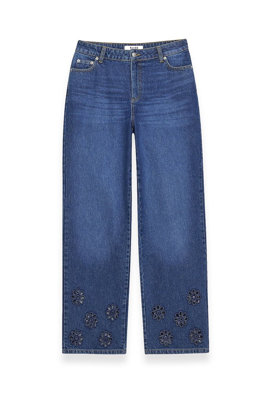 Women Flower Cut Out Mid Waist Jeans – Floral Cutout Denim, Mid-Rise Street Style | HB INDUSTRIES