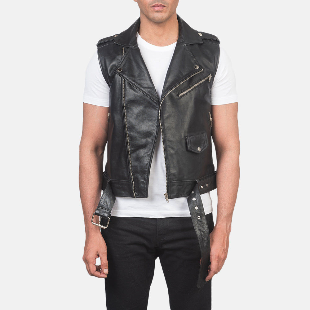 HB INDUSTRIES Black Genuine Leather Biker Vest