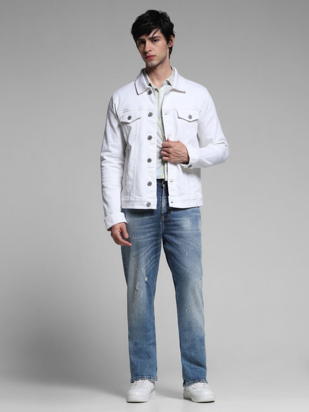 Men Spread Collar Solid Cotton Casual Denim Jacket by HB INDUSTRIES – Breathable Style for Pakistani Weather