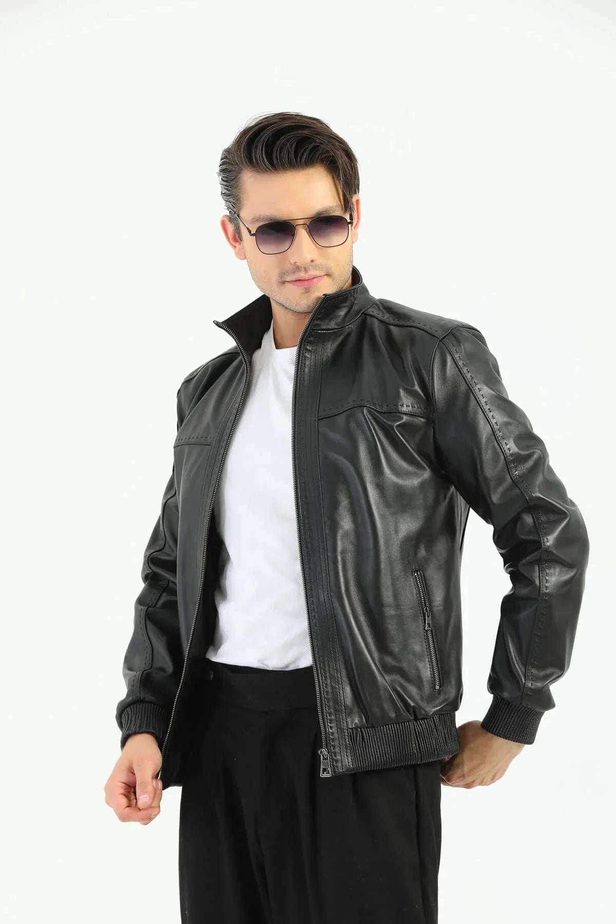HB INDUSTRIES Roslin Black Leather Jacket For Men's