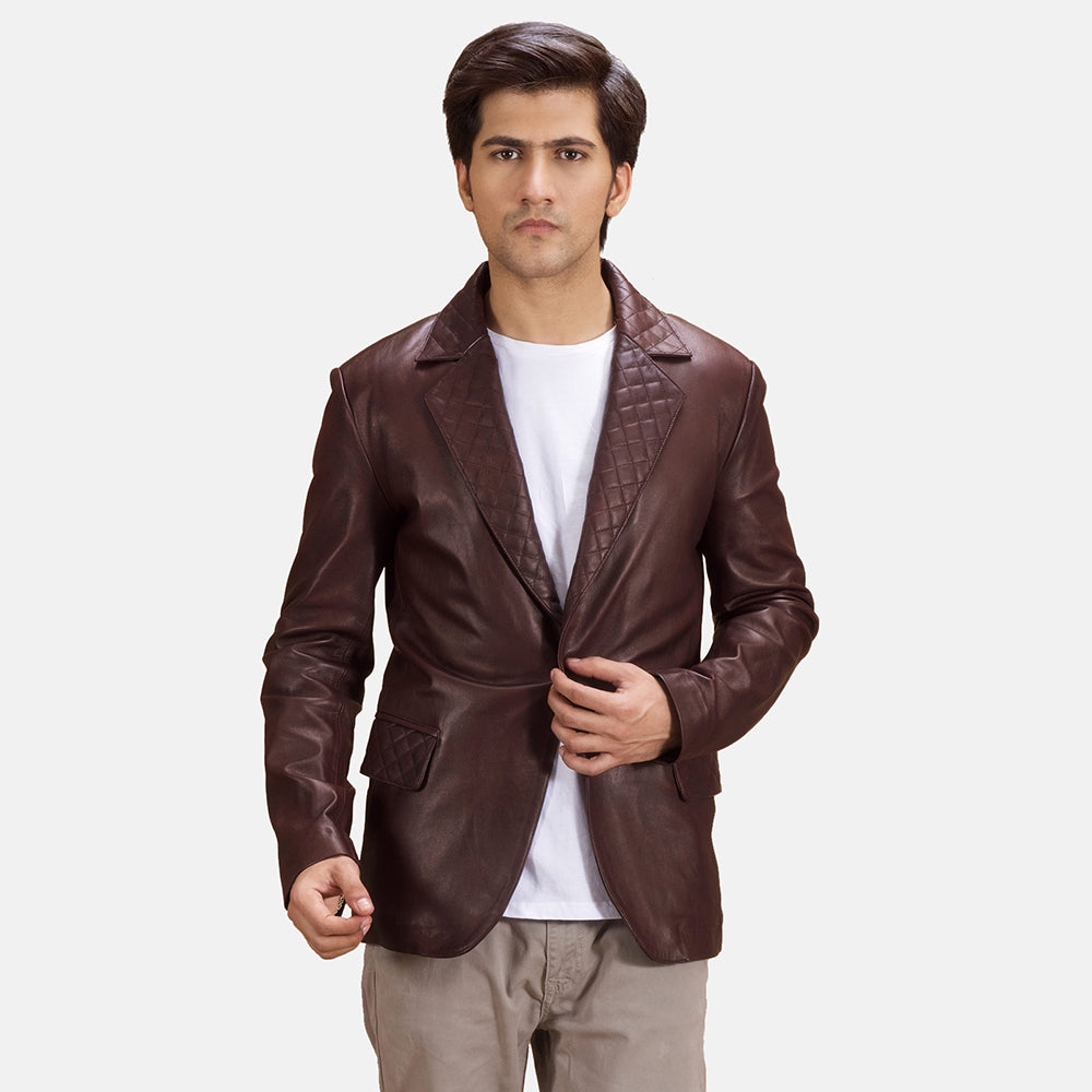 HB INDUSTRIES Quilted Maroon Premium Leather Blazer