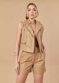 HB INDUSTRIES Taupe Women's Biker Genuine Leather Vest