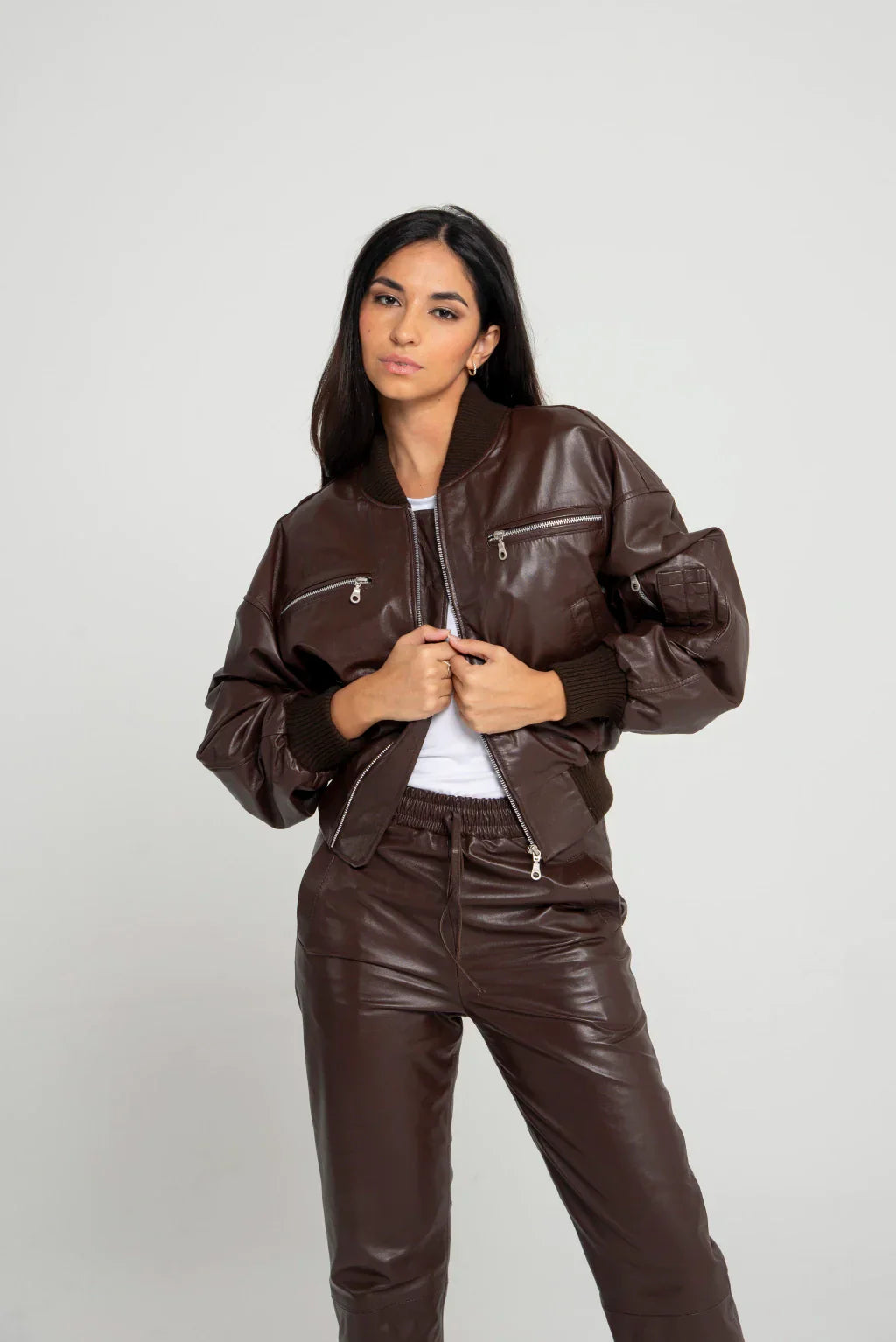 HB INDUSTRIES Brown Women Bomber Leather Jacket