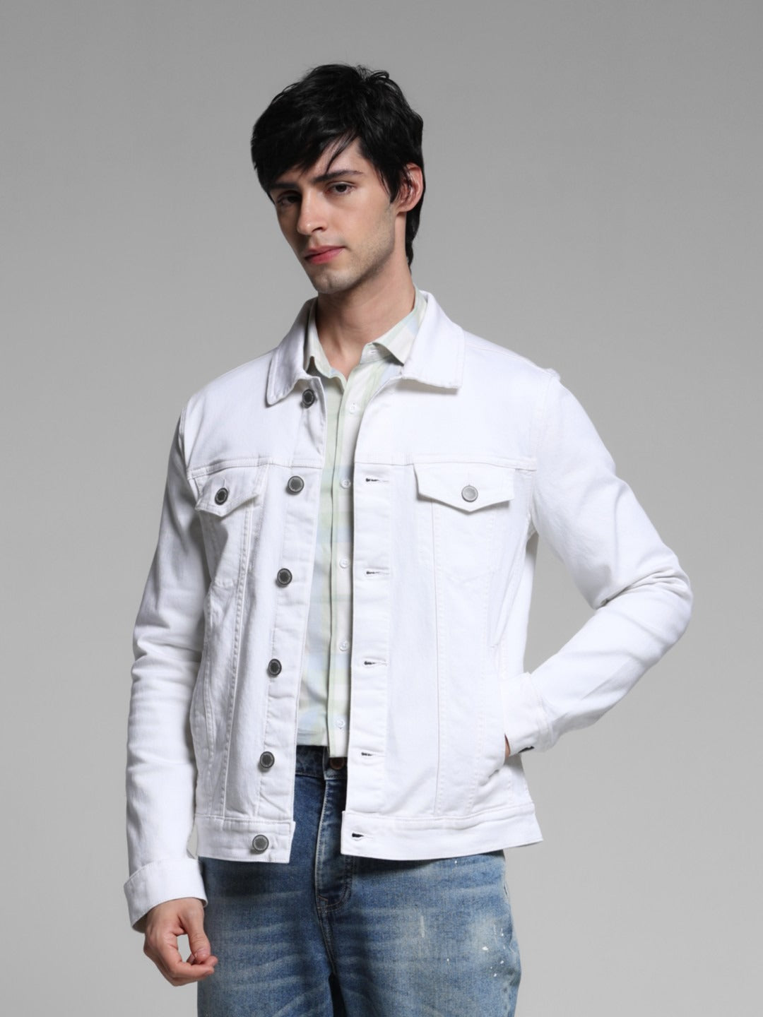 Men Spread Collar Solid Cotton Casual Denim Jacket by HB INDUSTRIES – Breathable Style for Pakistani Weather