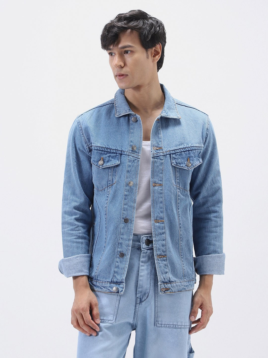 Men’s Solid Washed Denim Jacket – Regular Fit Full Sleeve Casual Outerwear for Men in Pakistan