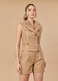HB INDUSTRIES Taupe Women's Biker Genuine Leather Vest