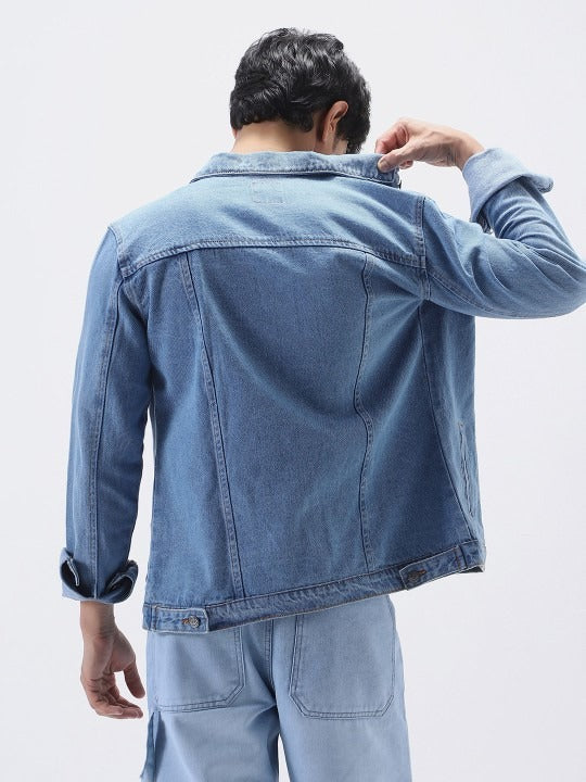 Men’s Solid Washed Denim Jacket – Regular Fit Full Sleeve Casual Outerwear for Men in Pakistan