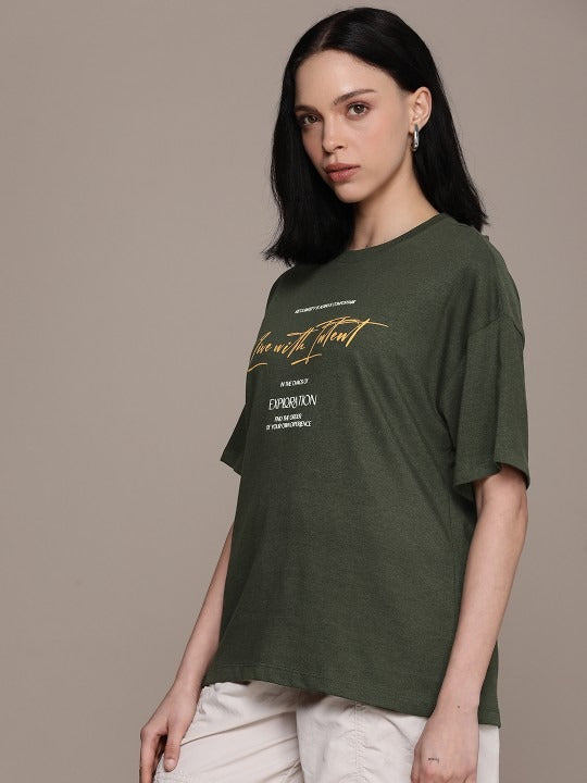 The Life Co. Typography Printed Oversized T-Shirt with Drop-Shoulder Sleeves for Men & Women in Pakistan