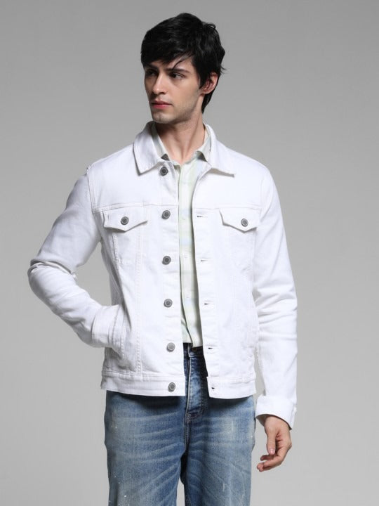 Men Spread Collar Solid Cotton Casual Denim Jacket by HB INDUSTRIES – Breathable Style for Pakistani Weather