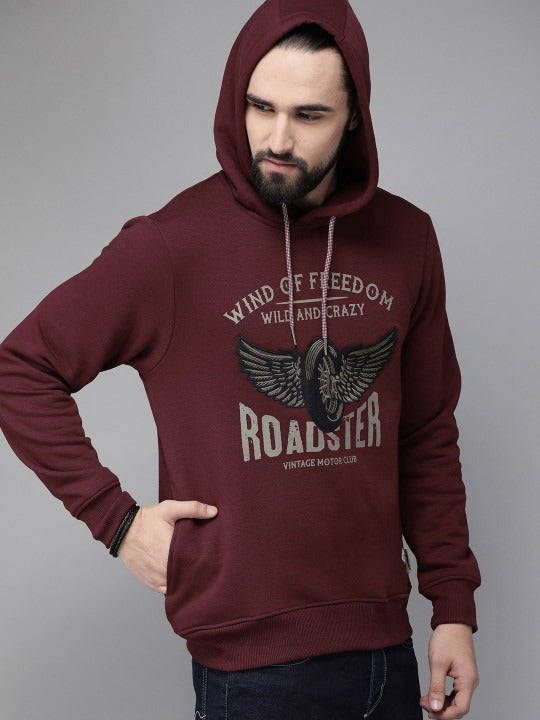The Lifestyle Co Men Maroon Printed Hooded Sweatshirt