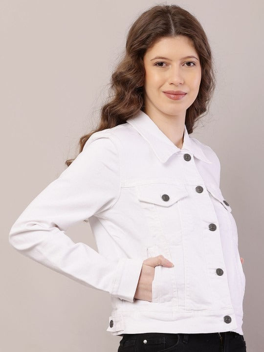Women Spread Collar Solid Cotton Casual Denim Jacket – Stylish Everyday Outerwear for Pakistani Women | HB INDUSTRIES