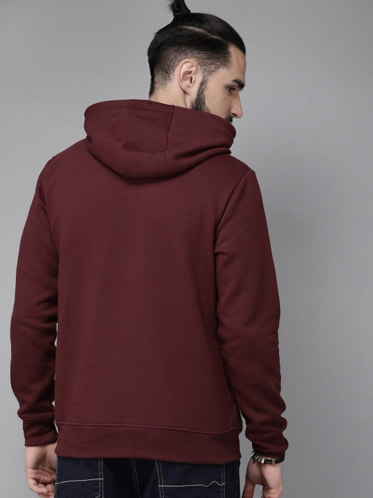 The Lifestyle Co Men Maroon Printed Hooded Sweatshirt