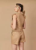 HB INDUSTRIES Taupe Women's Biker Genuine Leather Vest