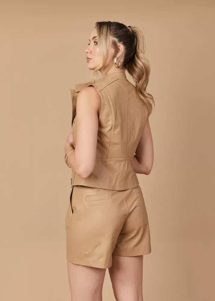 HB INDUSTRIES Taupe Women's Biker Genuine Leather Vest