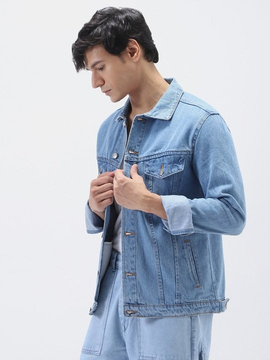 Men’s Solid Washed Denim Jacket – Regular Fit Full Sleeve Casual Outerwear for Men in Pakistan