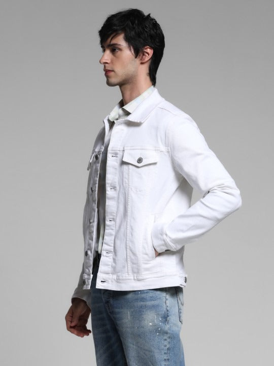 Men Spread Collar Solid Cotton Casual Denim Jacket by HB INDUSTRIES – Breathable Style for Pakistani Weather