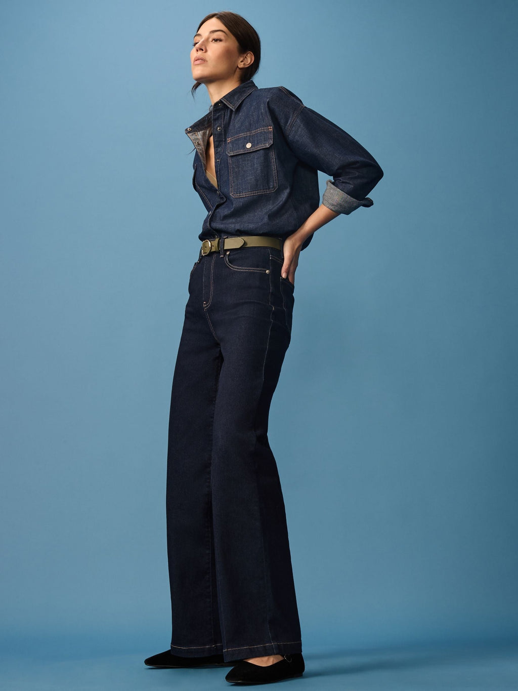 Women Rinse Blue Wide Leg Jeans – High Waist Loose Fit Denim for Everyday Wear in Pakistan | HB INDUSTRIES