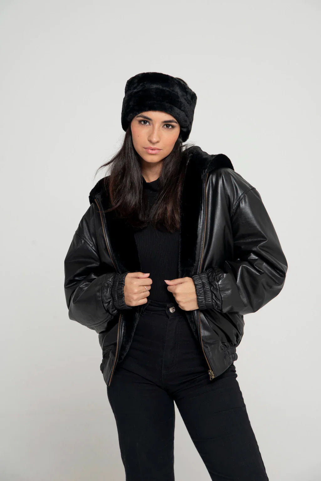 HB INDUSTRIES Black Reversible Women Leather Jacket