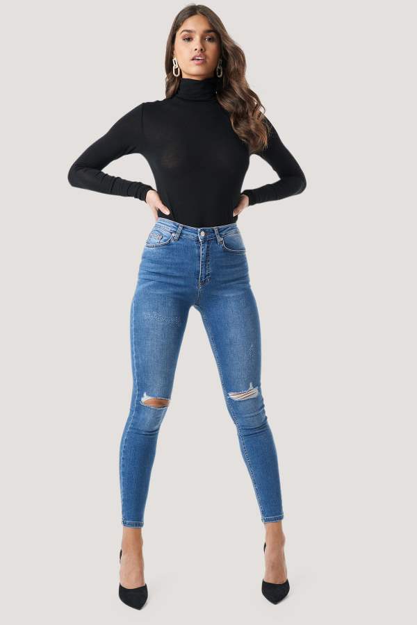 Skinny Fit Mid-Rise Knee Cut Stretchable Jeans