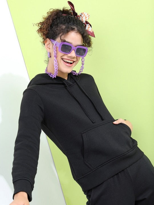 Women Solid Cotton HER Relaxed Fit Hoodie — Soft Brushed Fleece Pullover with Kangaroo Pocket | HB INDUSTRIES Pakistan