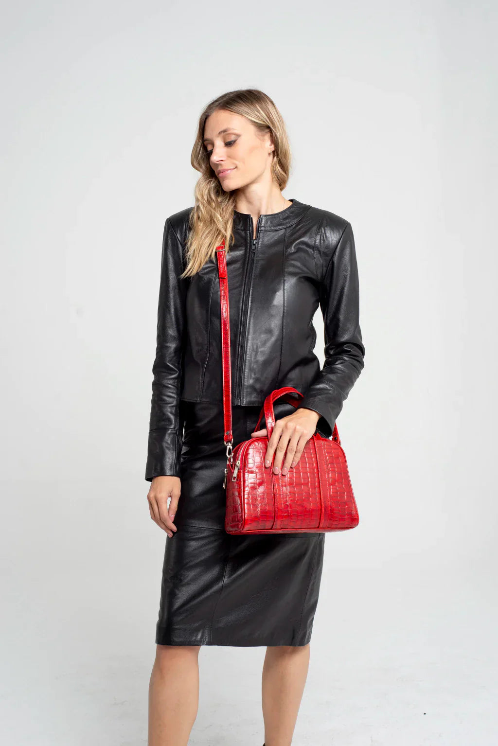 Black Collarless Women Leather Jacket