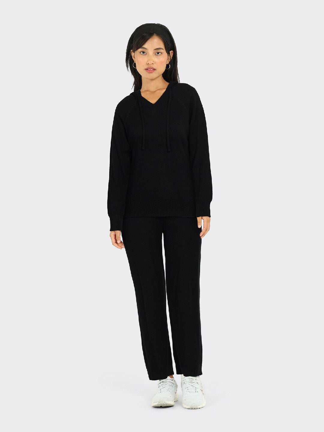 Women Black Hooded Hoodie — Classic Black Pullover with Kangaroo Pocket | HB INDUSTRIES Pakistan