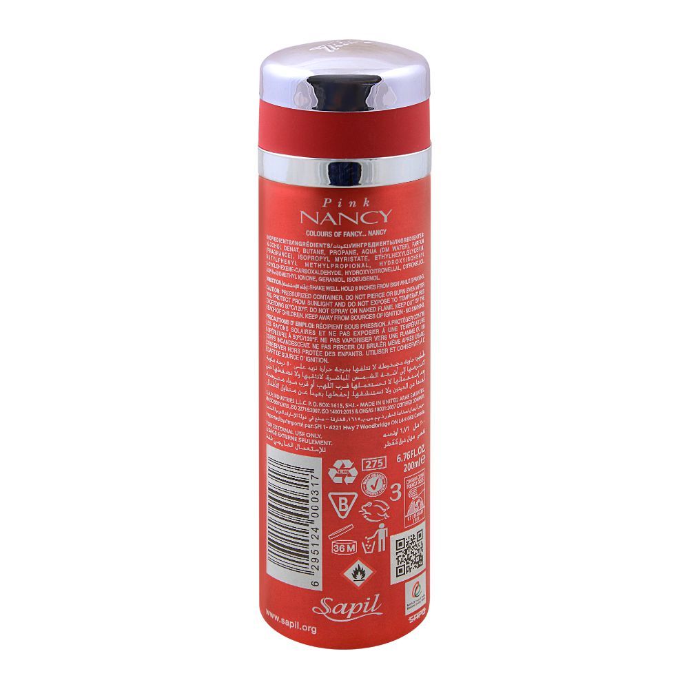 Sapil Pink Nancy Women Deodorant Body Spray, 200ml