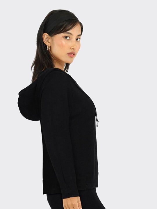 Women Black Hooded Hoodie — Classic Black Pullover with Kangaroo Pocket | HB INDUSTRIES Pakistan