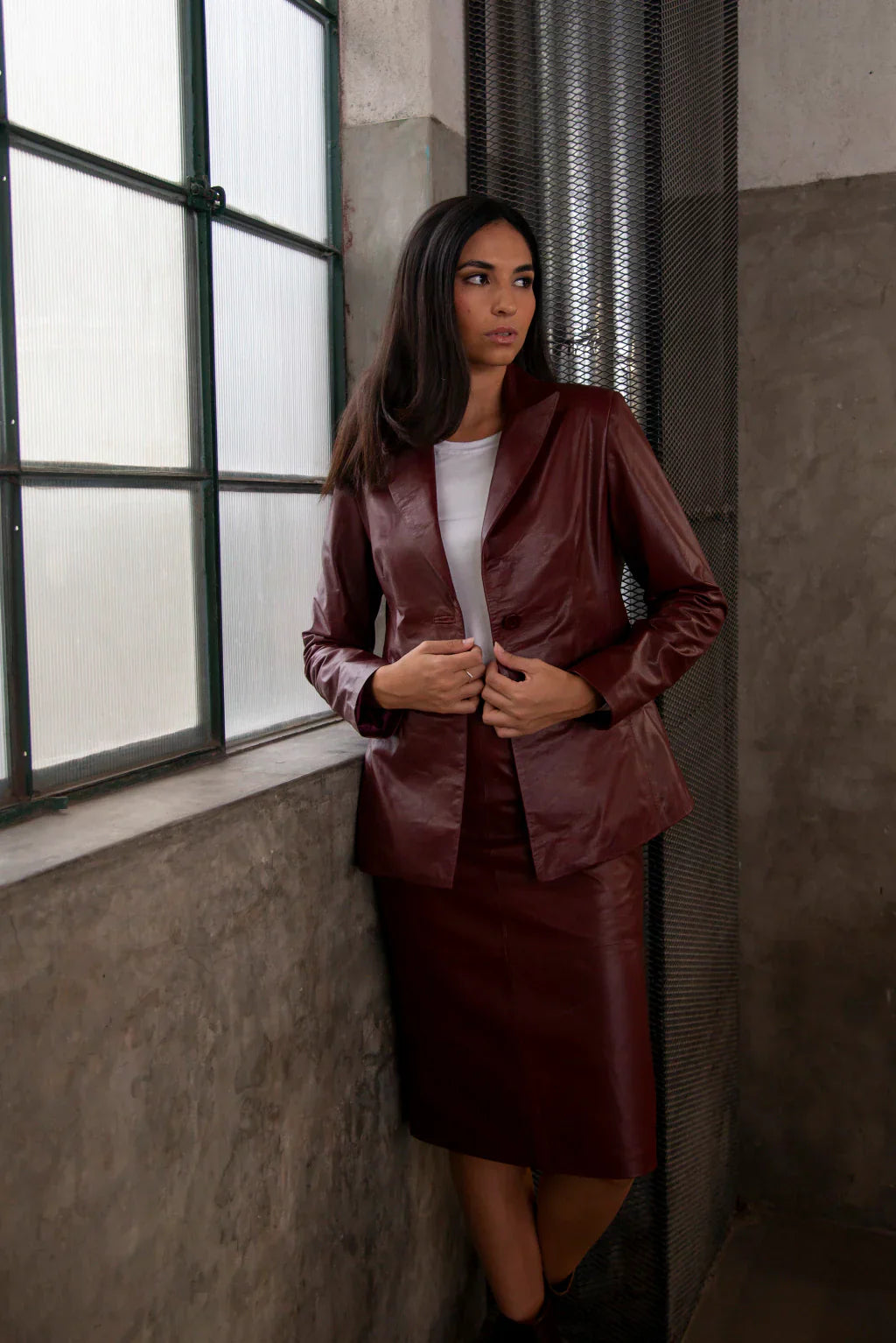 Brown Leather Blazer For Women